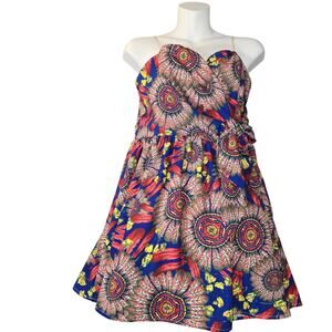Mustard Seed Womens Medium Mini Dress Strapless Colorful Tribal Mandala Festival